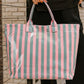 Blackish Green Glossy Striped Vinyl Large Tote Bag (Color Varied)