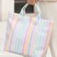 Blackish Green Glossy Striped Vinyl Large Tote Bag (Color Varied)