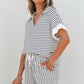 Black Stripe V Neck Tee and Casual Short Set
