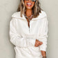 White Ribbed Collar Drop Shoulder Sweatshirt and Shorts Set