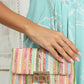 Strawberry Pink Straw Plaited Gold Chain Clasp Closure Single Shoulder Bag