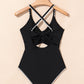 Black Ric Rac Trim Contrasted Patchwork Cutout One Piece Swimsuit