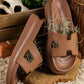 Beige Cutout Design Open Toe Platform Slippers (Run Small, Size Up)