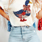 White Patriotic Patchwork Print Duck Graphic Tee