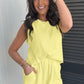 Yellow Cream Solid Color Textured Loose Tank Casual Shorts 2pcs Outfit