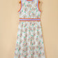 White Floral Print Color Block Trim Belted Sleeveless Maxi Dress