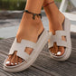 Beige Cutout Design Open Toe Platform Slippers (Run Small, Size Up)