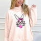 Apricot Pink Bubble Gum Bunny Chenille Patch Sweatshirt
