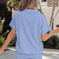 Sky Blue Collared V Neck Tee Drawstring Elastic Waist Shorts 2pcs Outfit