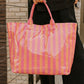 Blackish Green Glossy Striped Vinyl Large Tote Bag (Color Varied)