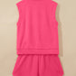 Fiery Red Quarter Zip Sleeveless Top Drawstring Shorts Casual 2pcs Outfit