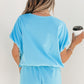 Green Solid Color Puffy Loose Top Drawstring Shorts 2pcs Outfit