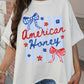 White American Honey Bow Flower Striped Graphic Tee