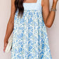 Sky Blue Floral Print Striped Patchwork Bow Knot Straps Mini Dress