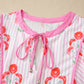 Sky Blue Floral Striped Print Tie Notched Neck Puff Sleeve Flared Mini Dress