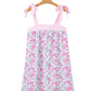 Sky Blue Floral Print Striped Patchwork Bow Knot Straps Mini Dress