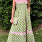 Green Floral Print Striped Detail Knot Straps Maxi Dress