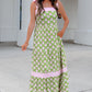 Green Floral Print Striped Detail Knot Straps Maxi Dress