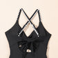 Black Ric Rac Trim Contrasted Patchwork Cutout One Piece Swimsuit