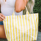 Blackish Green Glossy Striped Vinyl Large Tote Bag (Color Varied)