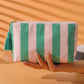 Dark Green Striped Vinyl Waterproof Tassel Zipper Makeup Bag