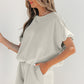 Green Solid Color Puffy Loose Top Drawstring Shorts 2pcs Outfit