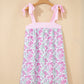 Sky Blue Floral Print Striped Patchwork Bow Knot Straps Mini Dress