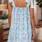 Sky Blue Floral Print Striped Patchwork Bow Knot Straps Mini Dress