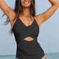 Black Ric Rac Trim Contrasted Patchwork Cutout One Piece Swimsuit